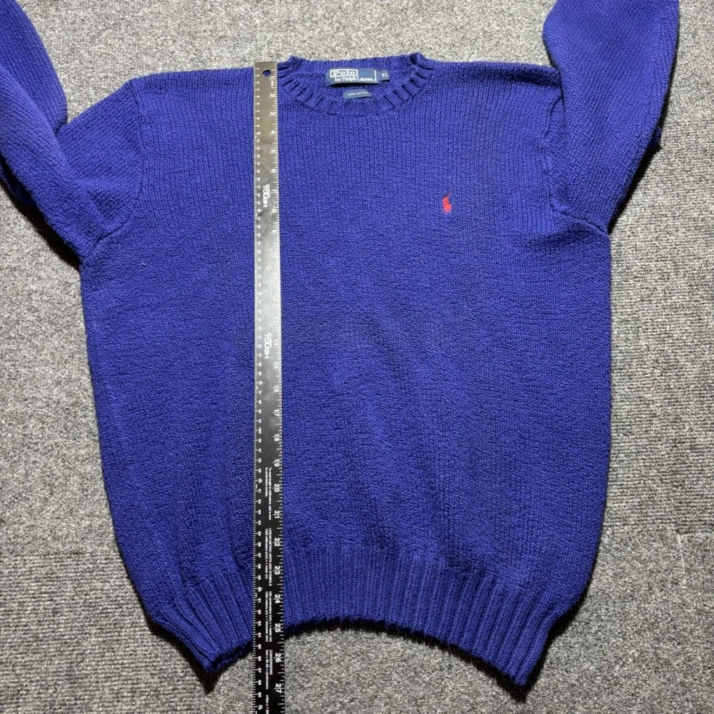 Polo Ralph Lauren Mens XL Royal Blue Cotton Knit Crewneck Sweater Red Pony Logo